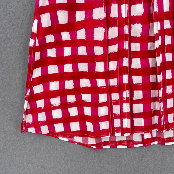 MARNI X UNIQLO Checked top Womens White Red Sleeveless Pleat Front Collared - Picture 8 of 16
